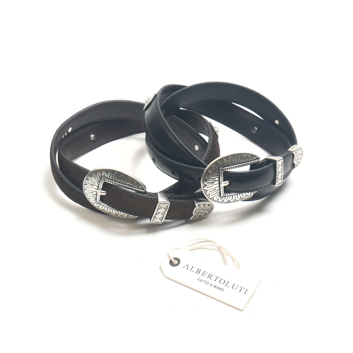 1700bul / ALBERTOLUTI メンズ レザーベルト コンチョ付き
