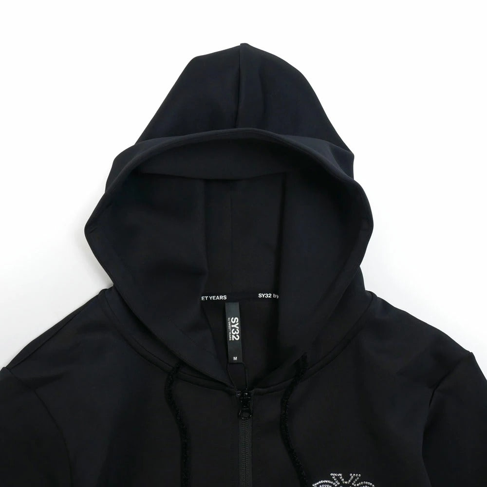15001 / SY32 by SWEET YEARS エスワイ32 バイ スウィートイヤーズ ダブルニット ラインストーン ロゴ ジップアップ パーカー X DOUBLEKNIT RHINESTONE LOGO ZIP HOODIE