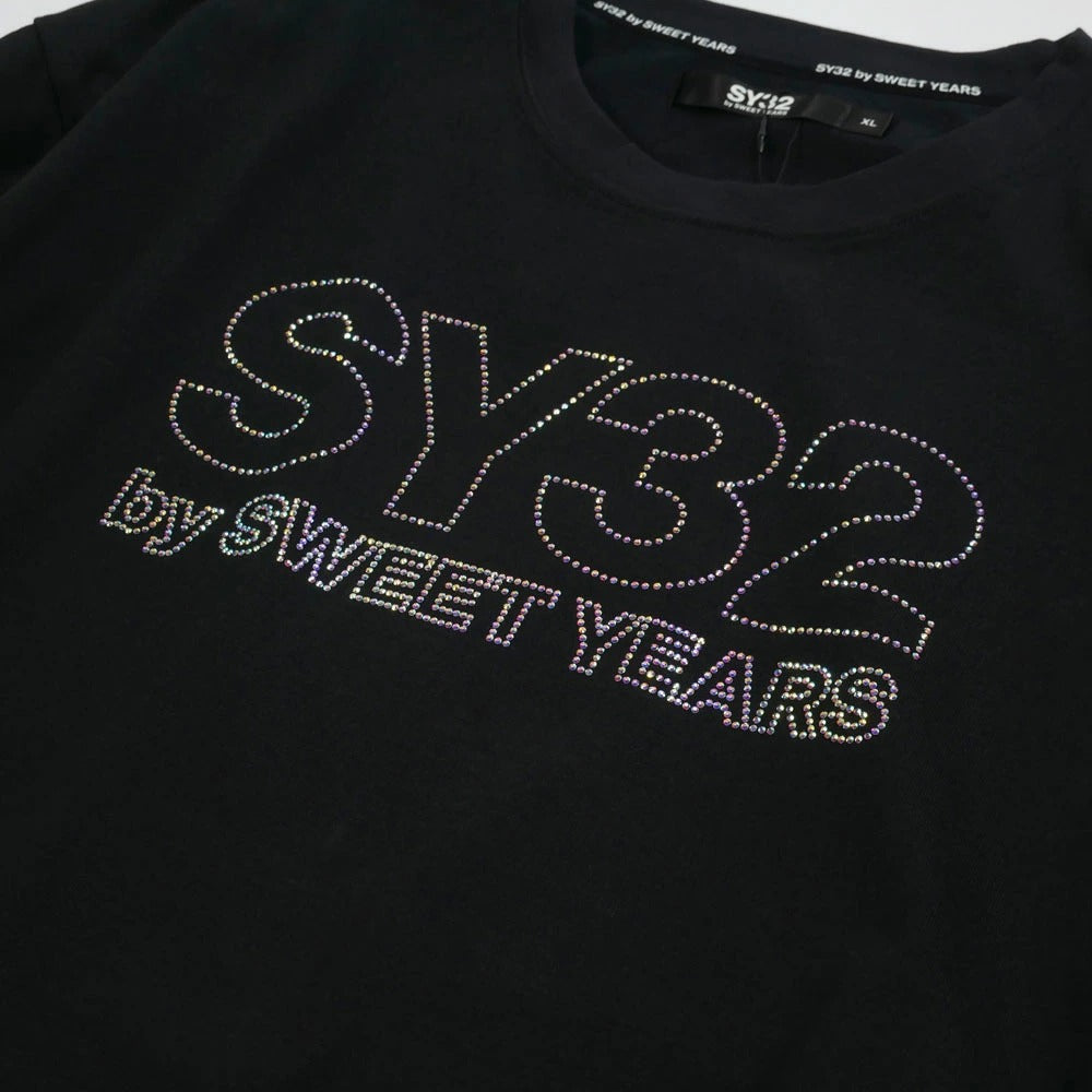 15068j / SY32 by SWEET YEARS エスワイ32 バイ スウィートイヤーズ ラインストーン ロゴ 長袖 カットソー  RHINESTONE BASIC LOGO L/S TEE