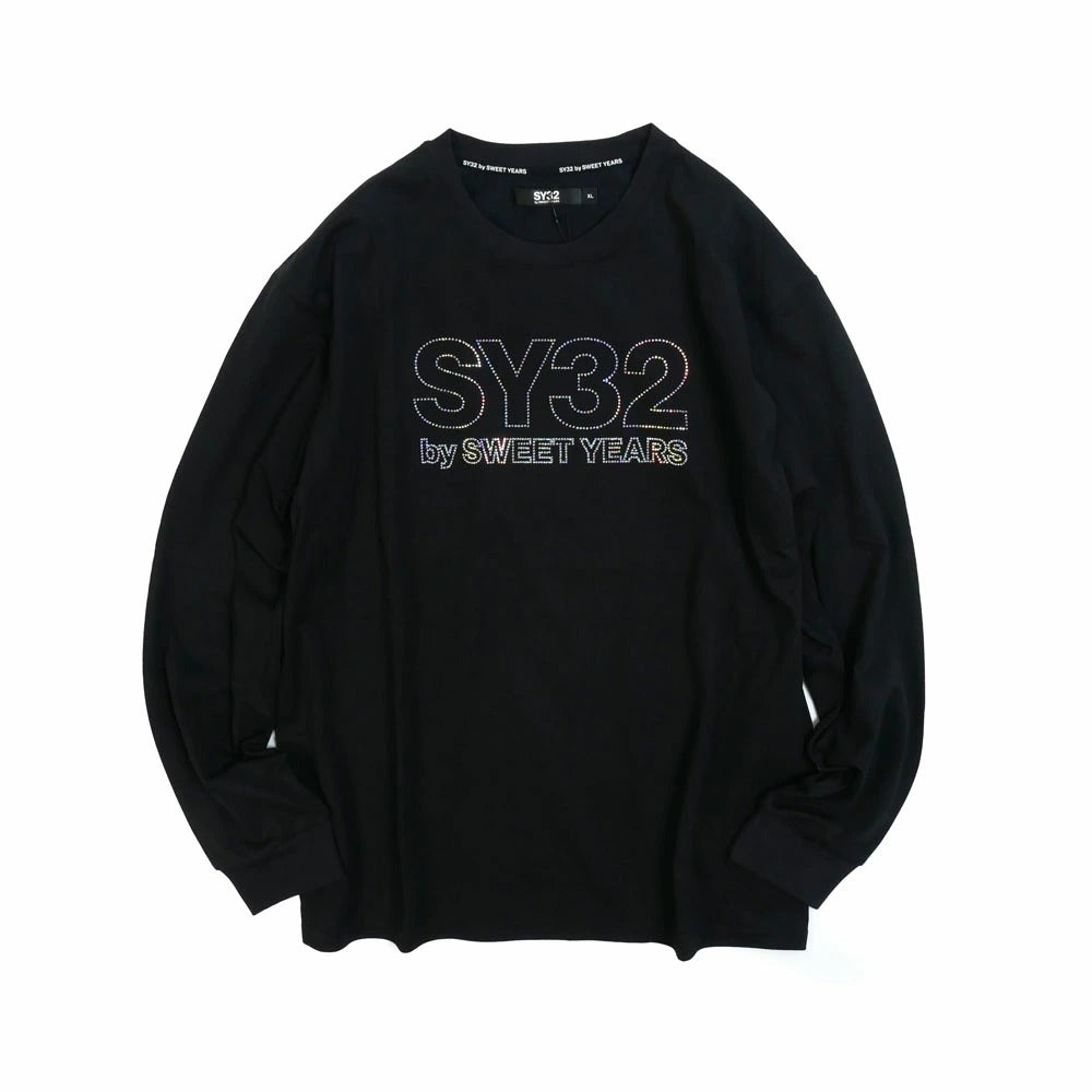 15068j / SY32 by SWEET YEARS エスワイ32 バイ スウィートイヤーズ ラインストーン ロゴ 長袖 カットソー  RHINESTONE BASIC LOGO L/S TEE
