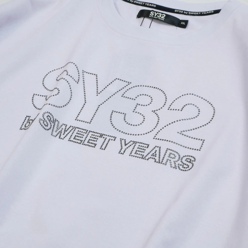 15068j / SY32 by SWEET YEARS エスワイ32 バイ スウィートイヤーズ ラインストーン ロゴ 長袖 カットソー  RHINESTONE BASIC LOGO L/S TEE