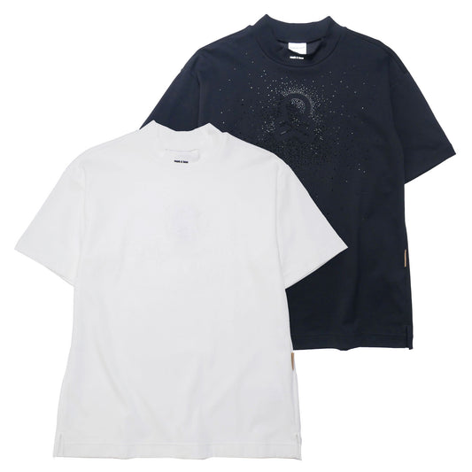 mlm-5c-aa04 / MARK&LONA メンズ 半袖 ラインストーン モックネック Tシャツ